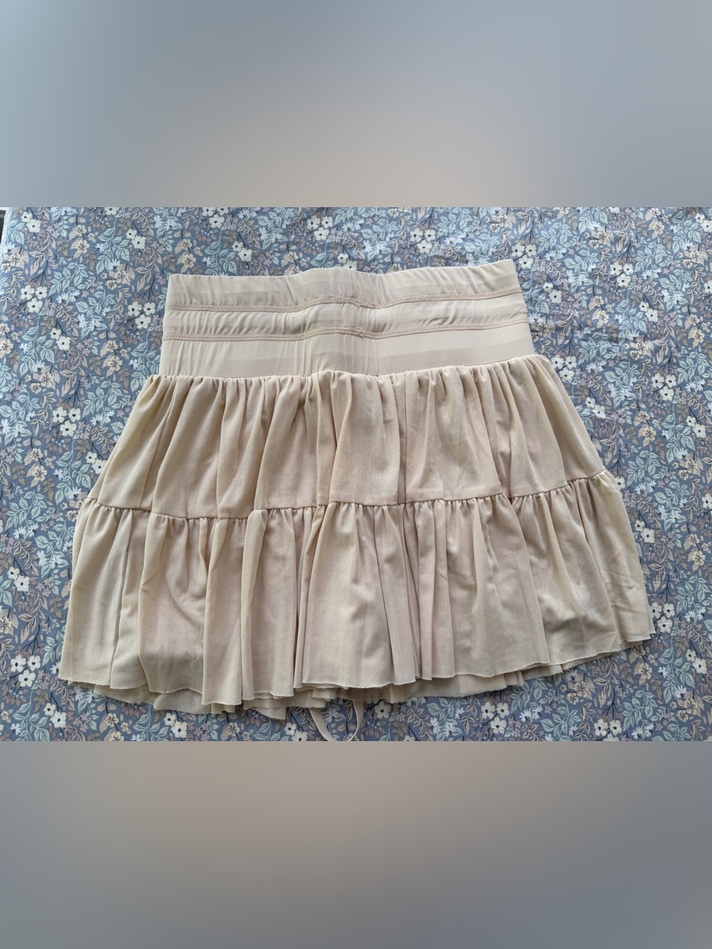Light Beige Tiered Ruffle Mini Skirt - Picture 2 of 3
